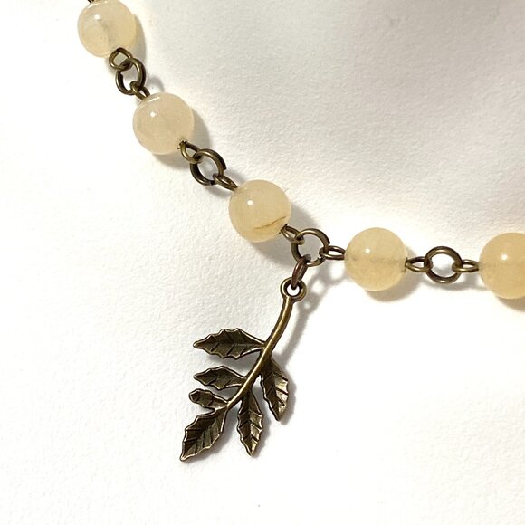 Natural Yellow Aventurine Necklace, Bronze Leaf Branch + Genuine Gemstone Choker - Picture 1 of 14